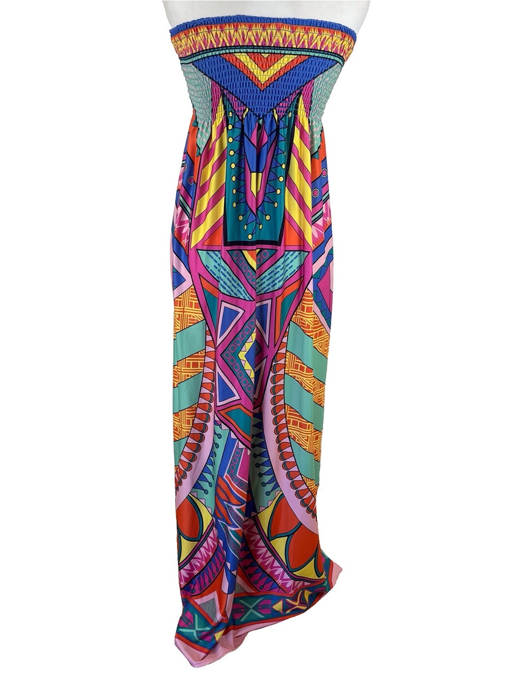 Flying Tomato Womens Geometric Flowy Maxi Dress Strapless Roughed Size Large
